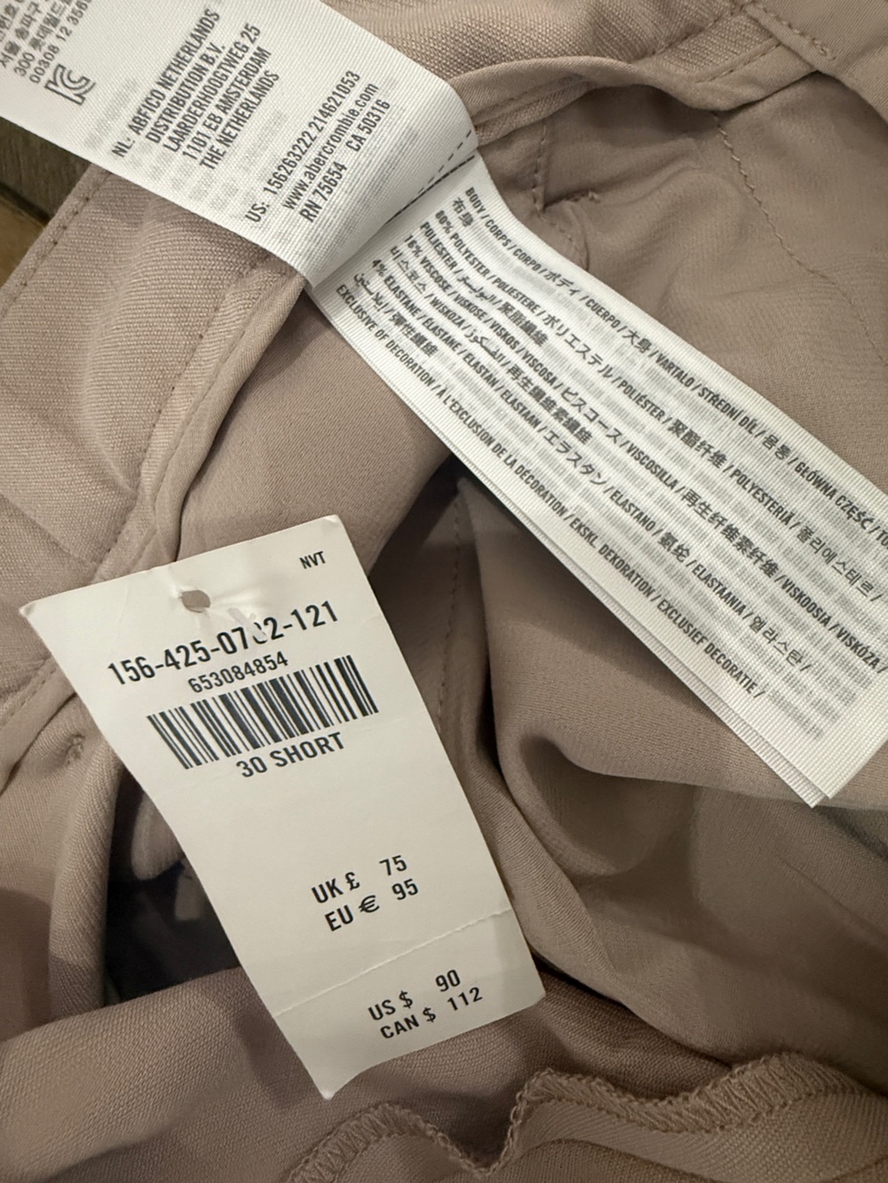 Abercrombie & Fitch NWT Tailored Asymmetrical Pleated Trouser Beige Sz 30 Short - Picture 8 of 8